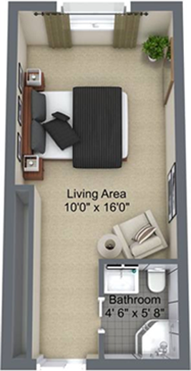 Cozy studio-Floor plan of Fergus Place Retirement Home in Kitchener.