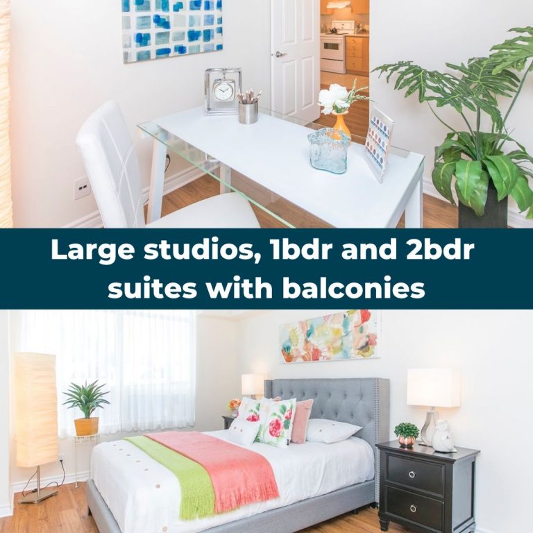 Large studio and one-bedroom suite with balcony in an independent living apartment at Villagia in the Glebe, Ottawa