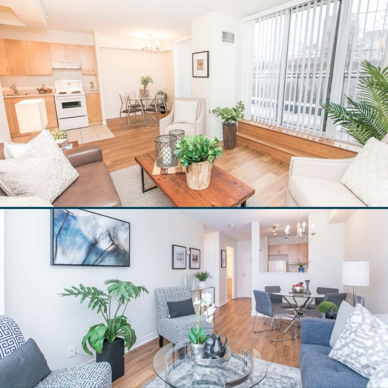 Open-concept living and dining space with full kitchen in a senior apartment at Villagia in the Glebe, Ottawa