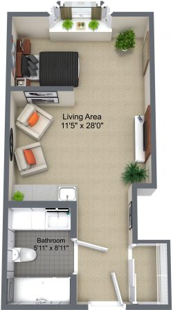 Cedarcroft Place - Studio (new) - 3D Floor Plan