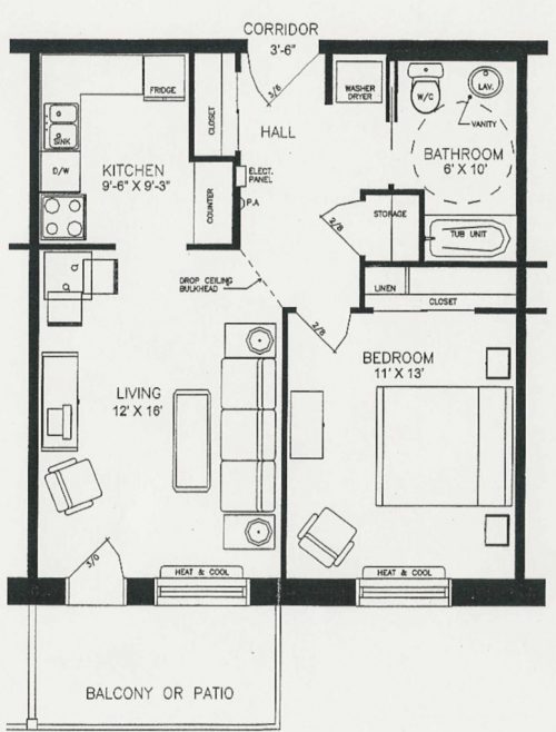 Retirement homes in Colborne Floorplan.Portal-Village One Bedroom Suite