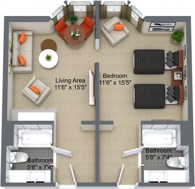 Robertson House (Double Suite) - Double Suite - 3D Floor Plan